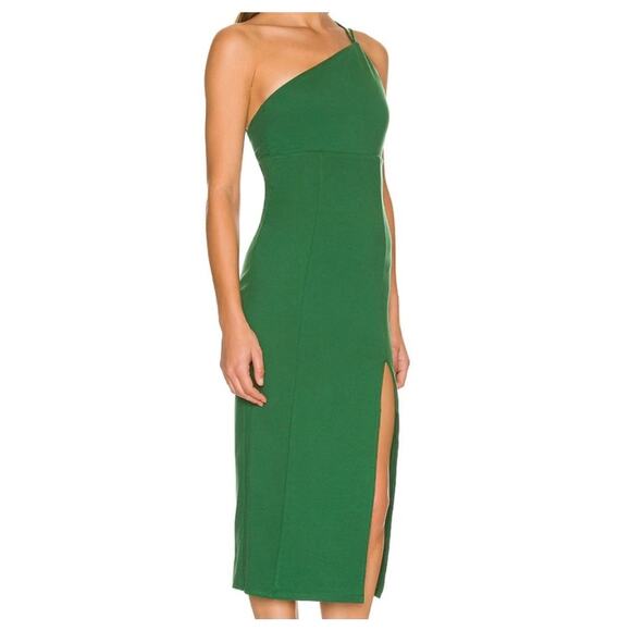 Lovers and Friends Green Asymmetric Neckline Kim Midi Dress Side Slit Size Small - Picture 9 of 11